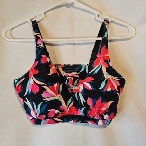Jockey Womens Floral Bralette XL Black Pink Tropical Adjustable Straps Cutout